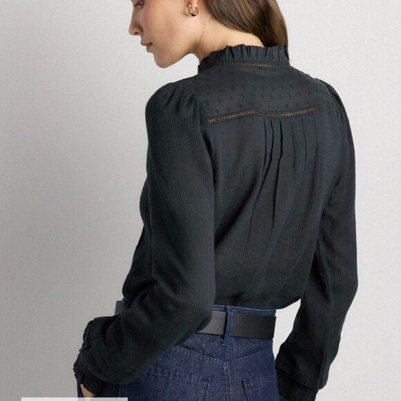 Quince Organic Textured Cotton Peasant Blouse in Black - Picture 4 of 8